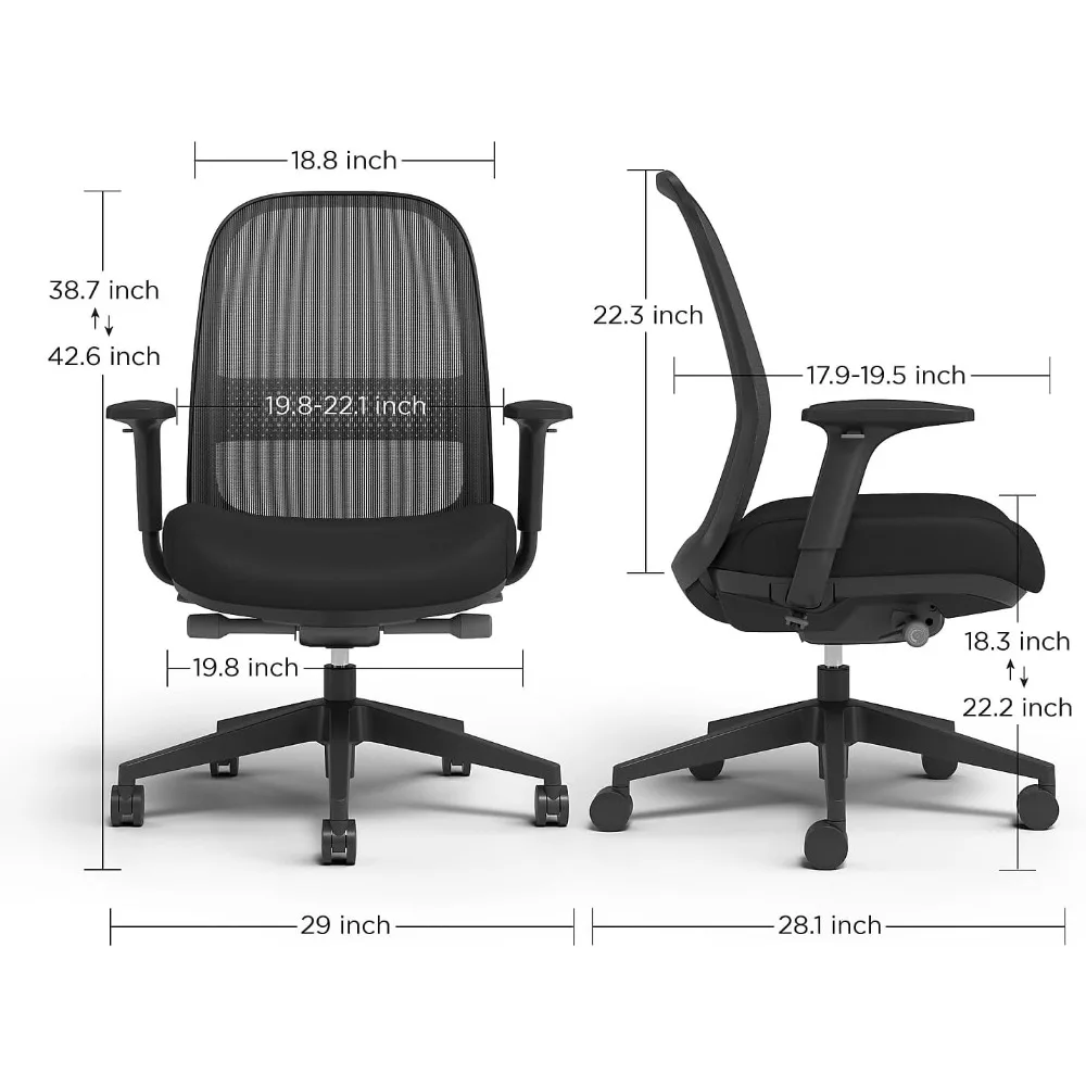Workplace 2.0 Bedford Ergonomic Office Desk Chair, Breathable Mesh Back & Fabric Swivel Seat, Adjustable Height, Lumbar