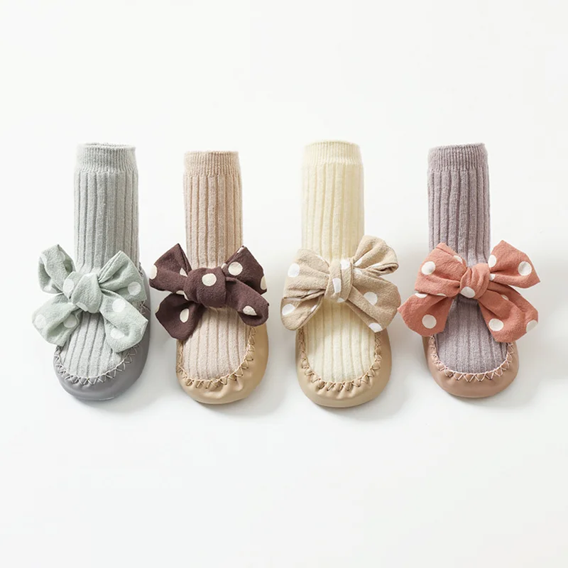 

Cute Bow Anti-slip Newborn Floor Socks Spring Autumn Thermal Calf Home Slippers Stockings for Toddler Infant Baby Girls Clothes