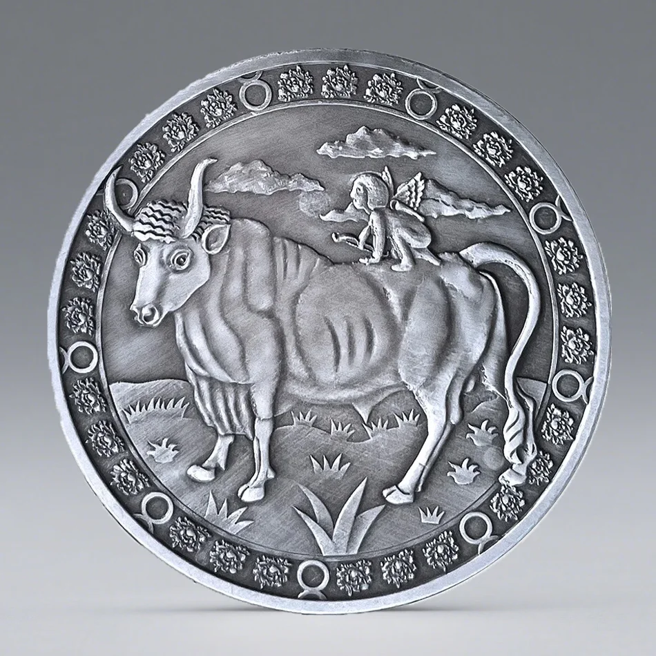 Taurus Constellation Embossed Antique Silvery Plated Souvenir Coin Zodiac Sign Token Ornament Commemorative Gift Coins