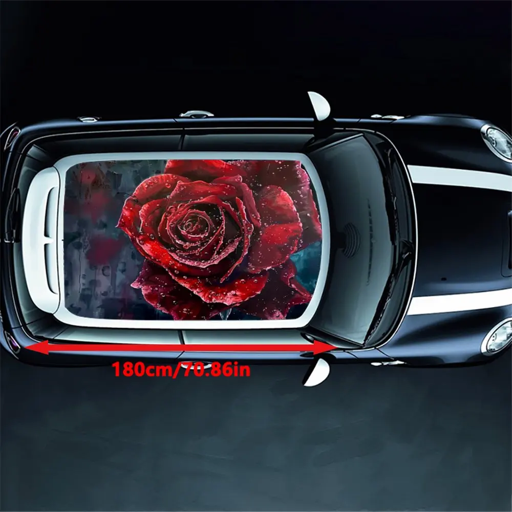 Beautiful Blooming Red Roses Car Roof Sticker Wrap Racing SUV Auto Accessories Packaging PVC Car Hood Graphic Decal Decor Gift