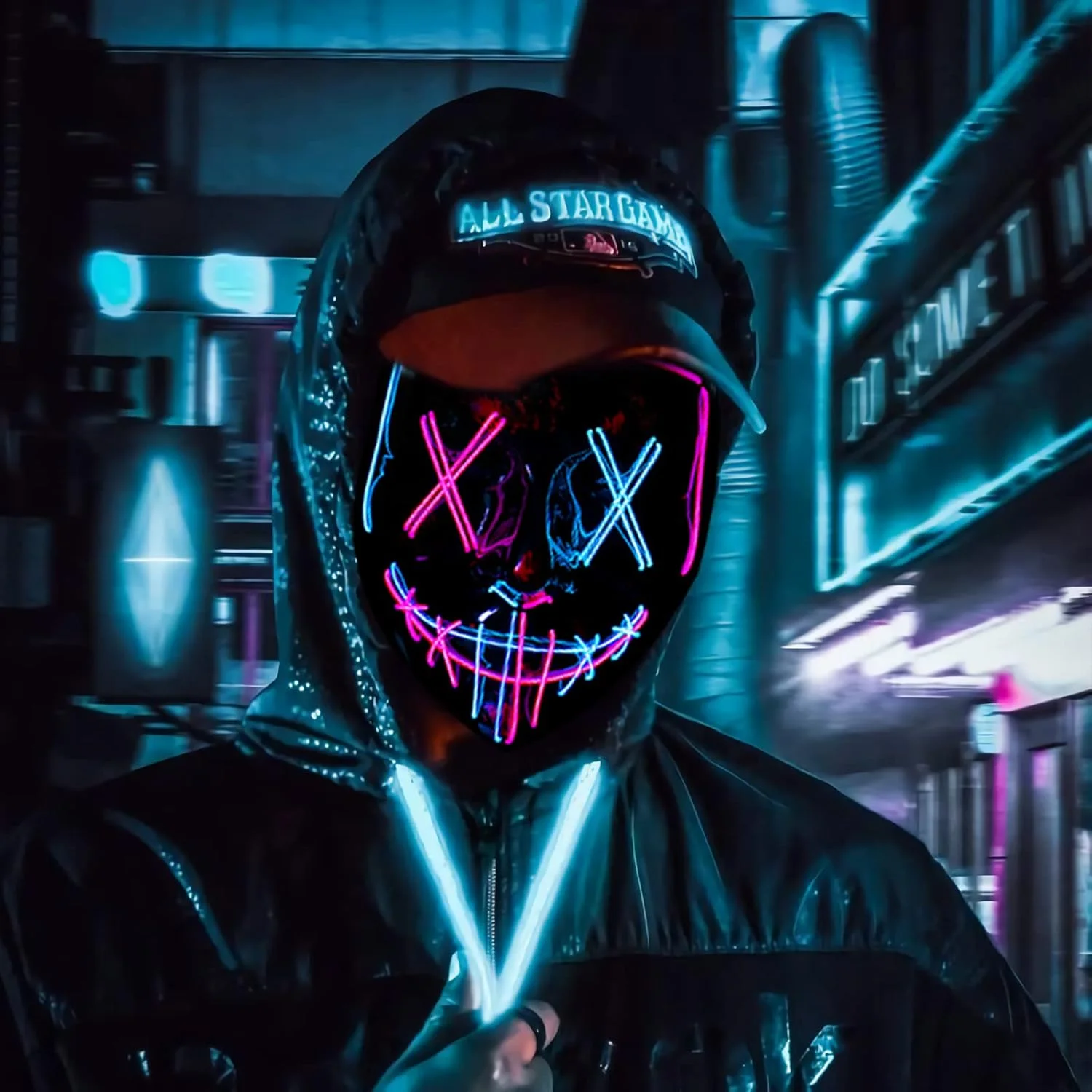 Wireless Fluoresce Mixed Colors Light Up Purge Mask Cosplay Luminous Face Mask Glow In The Dark Disguise Mask Adult Kids Costume
