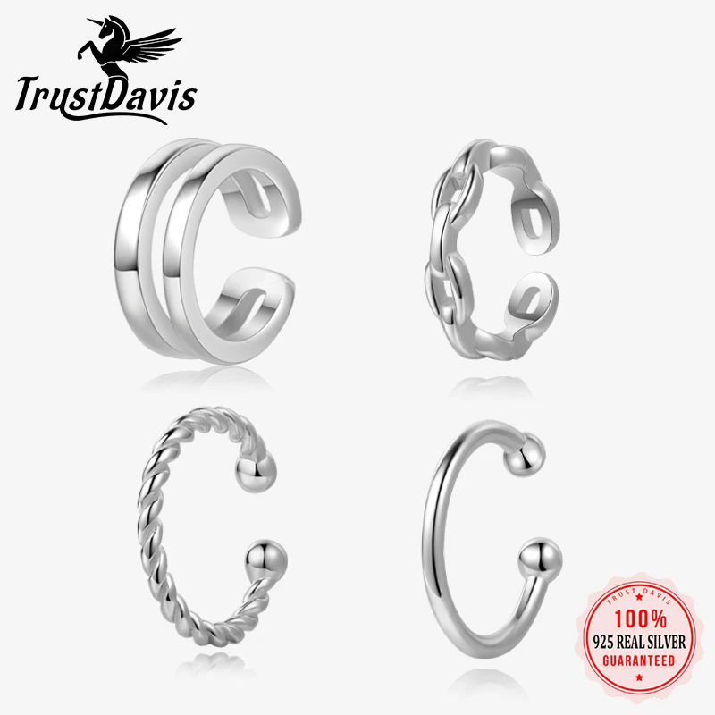 TrustDavis 1 Pcs 925 Sterling Silver Chain Twist Smooth Surface Ear Cuff Clip Earrings For Women Without Piercing Jewelry DB1436