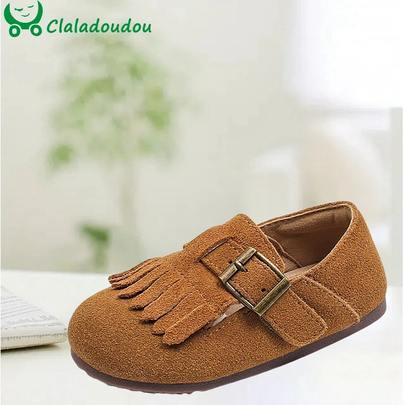 

Claladoudou Tassel Suede Leather Shoes,Solid Khaki Camel Strap Retro Flats Shoes For Toddler Girls Autumn,Baby Fashion Walkers