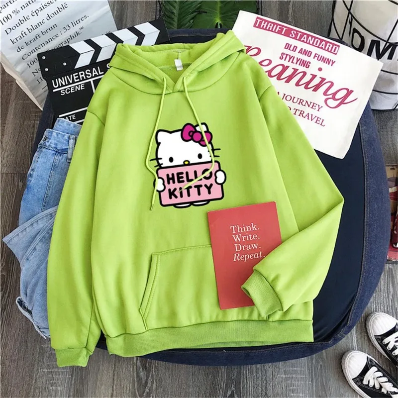 2024 New Casual Women\'s Sanrio Hello Kitty Kawaii Women\'s Top Cute Hoodie Fashion Harajuku Long Sleeve