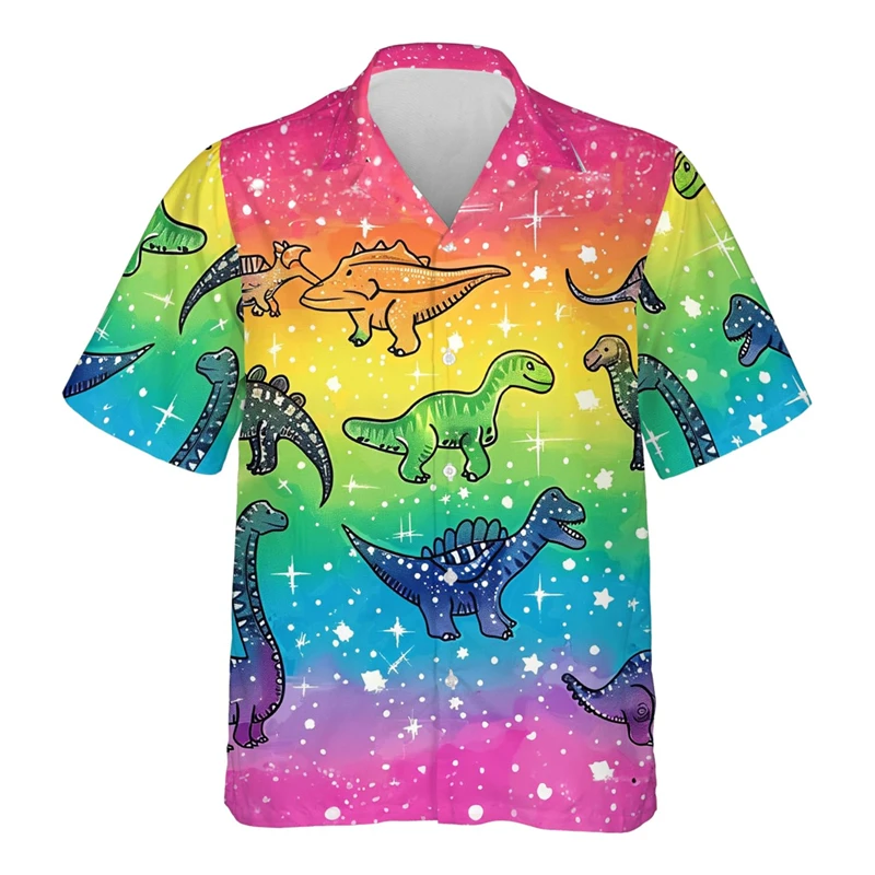 Cartoon Dinosaurus 3d Bedrukte Shirts Voor Mannen Kleding Schattig Ontwerp Revers Blouse Hiphop Boy Streetwear Harajuku Surfen Korte Mouw