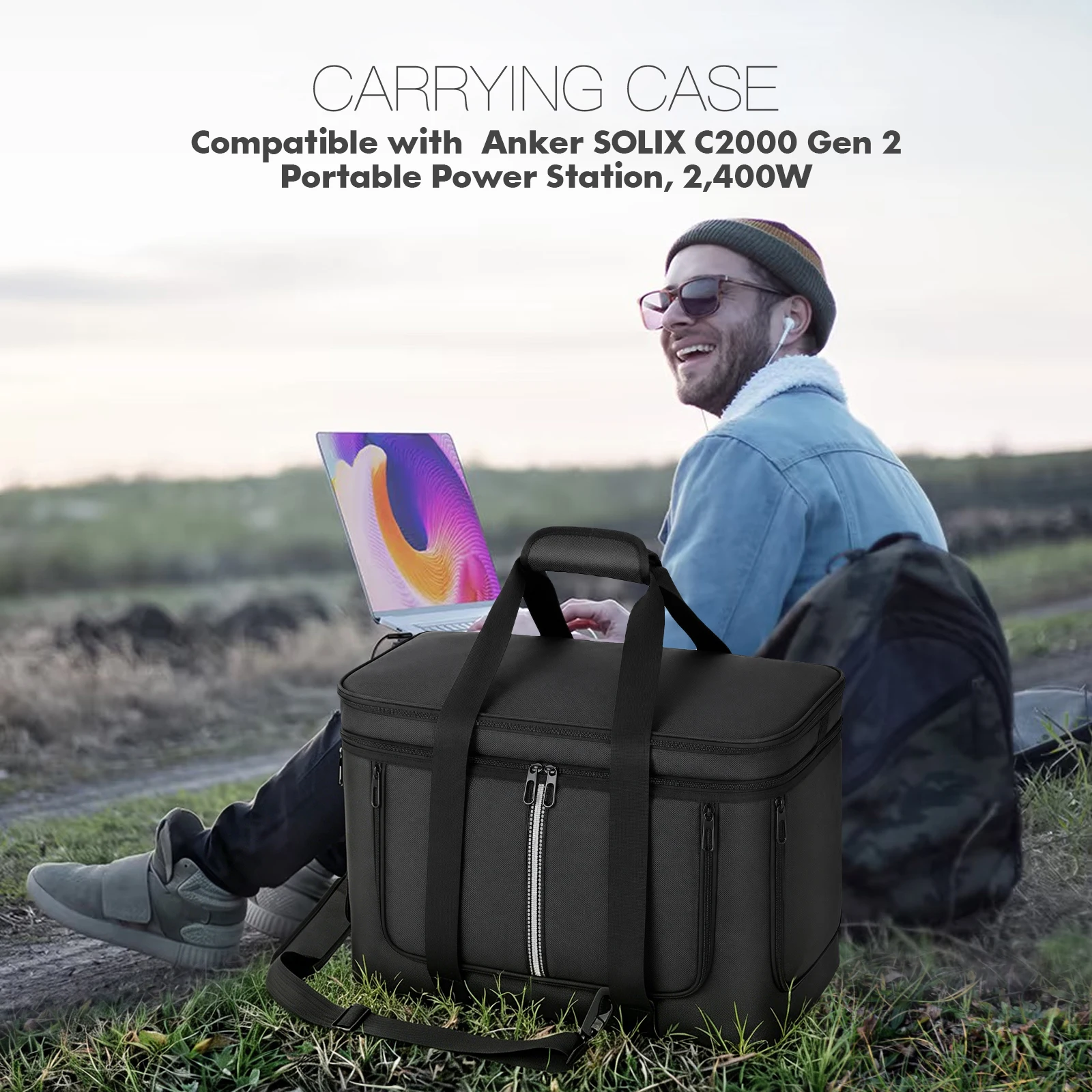 Protective Storage Bag for Anker SOLIX C2000/C1000 Gen 2 Portable Power Station Travel Storage Case for Shoulder Strap & Handle