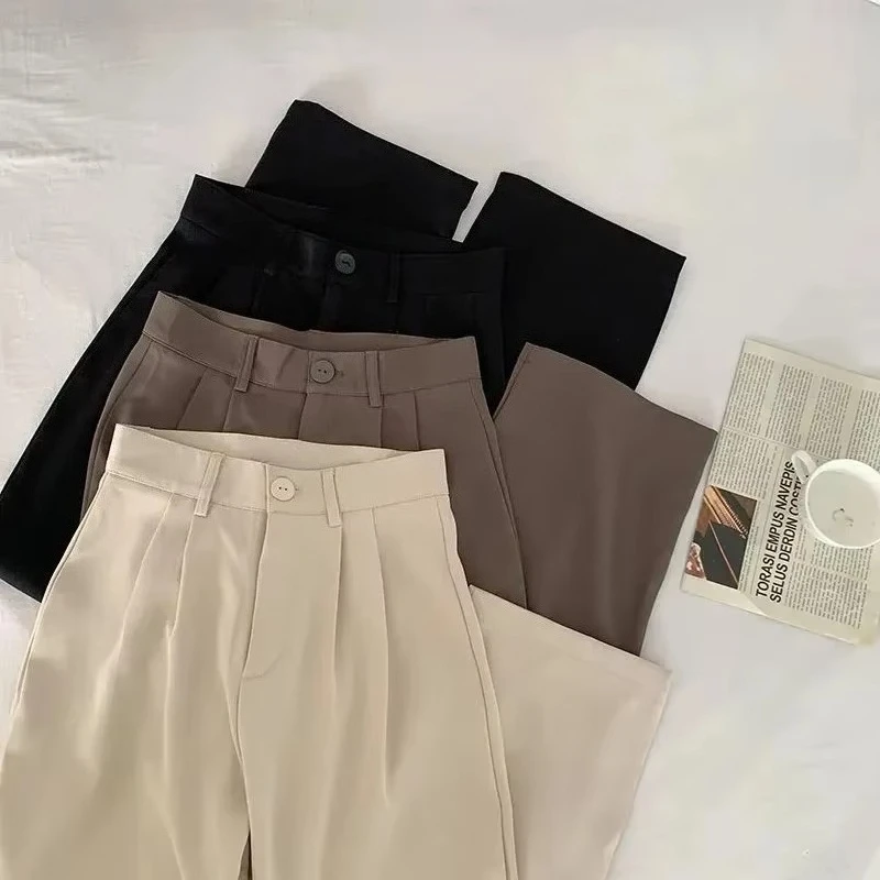 High Waist Women Suit Pants Fall Straight Office Ladies Korean Fashion Trousers Casual Button Loose Female Black Pants New