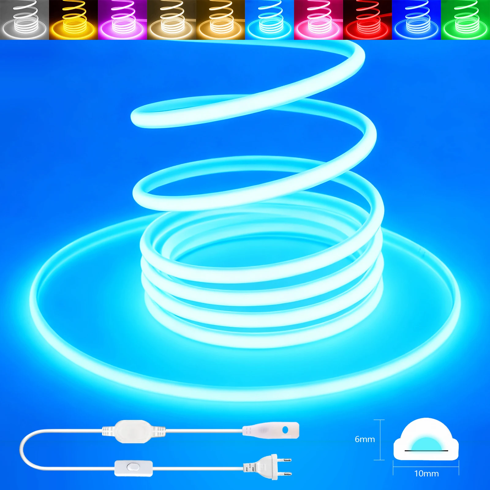 COB LED Strip AC 220V Flexible LED Tape Ribbon with Switch IP67 Waterproof Rope 288LEDs/M Density Linear Lighting Home Decor