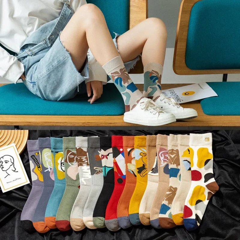 Calcetines de tubo a la moda para mujer, medias creativas de algodón puro, versión coreana y japonesa, 2021