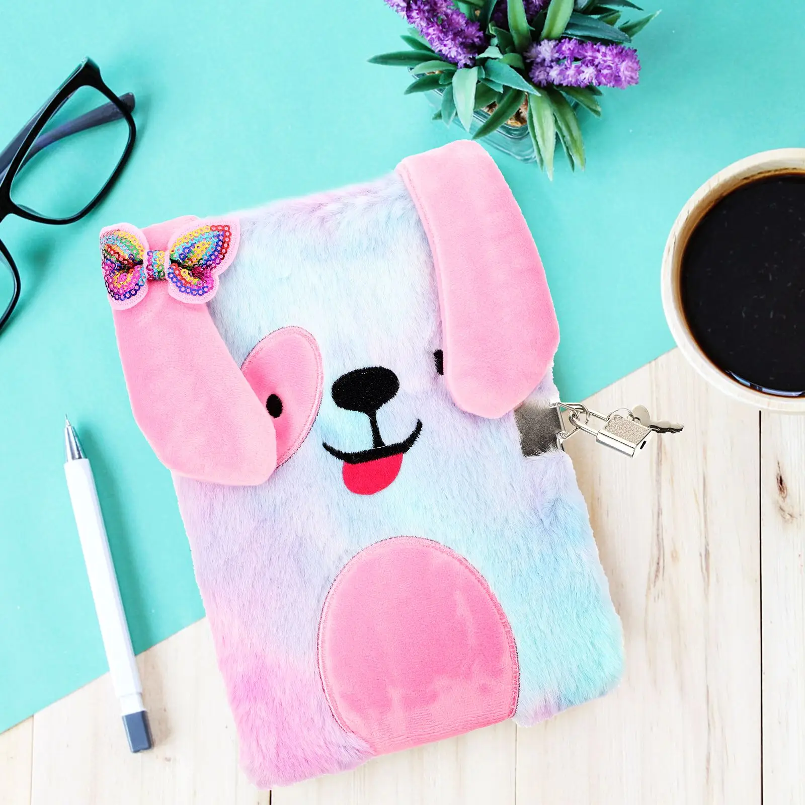 Carnet de notes verrouillable A4, papier lisse, coque en peluche de dessin animé, rechargeable en métal, pour filles de 8 à 12 ans, étudiants, voyageurs, écriture