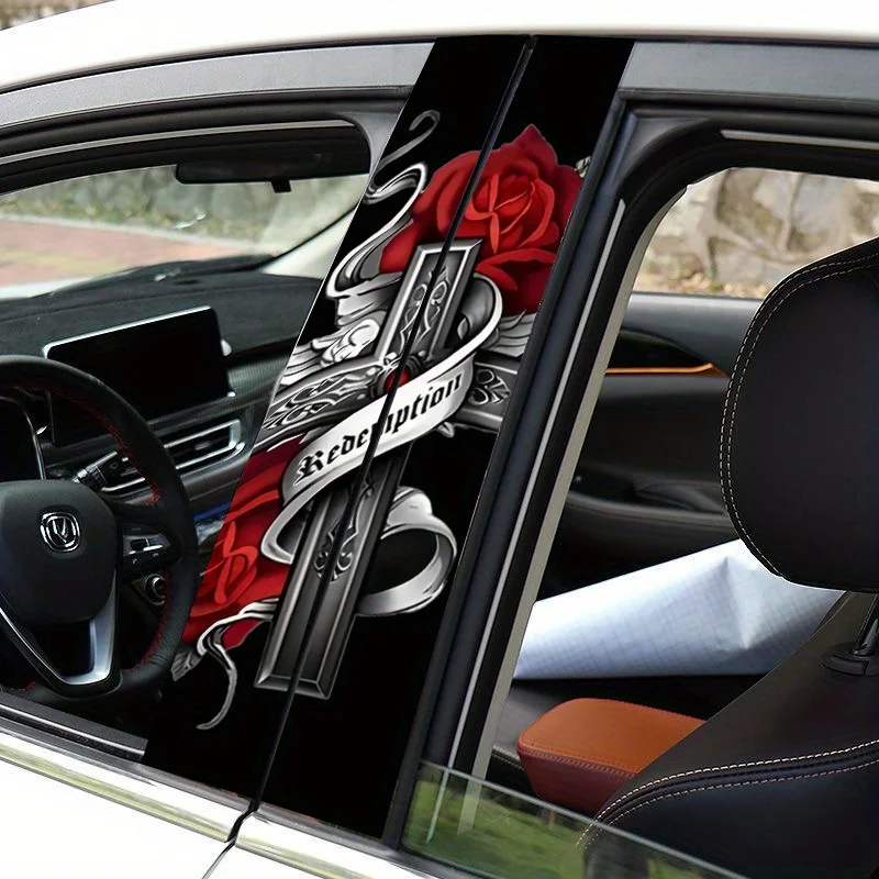 Angel Wings and Rose Redemption Cross - Waterproof PVC Door Sticker, Scratch Resistant, Easy to Stick to Cars