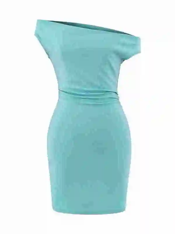 ชุดเดรสทรงเข้ารูปแบบพันรอบตัว ดีไซน์เปิดไหล่ข้างเดียว สไตล์ลำลอง เหมาะสำหรับฤดูร้อน ฤดูใบไม้ผลิ และฤดูใบไม้ร่วง