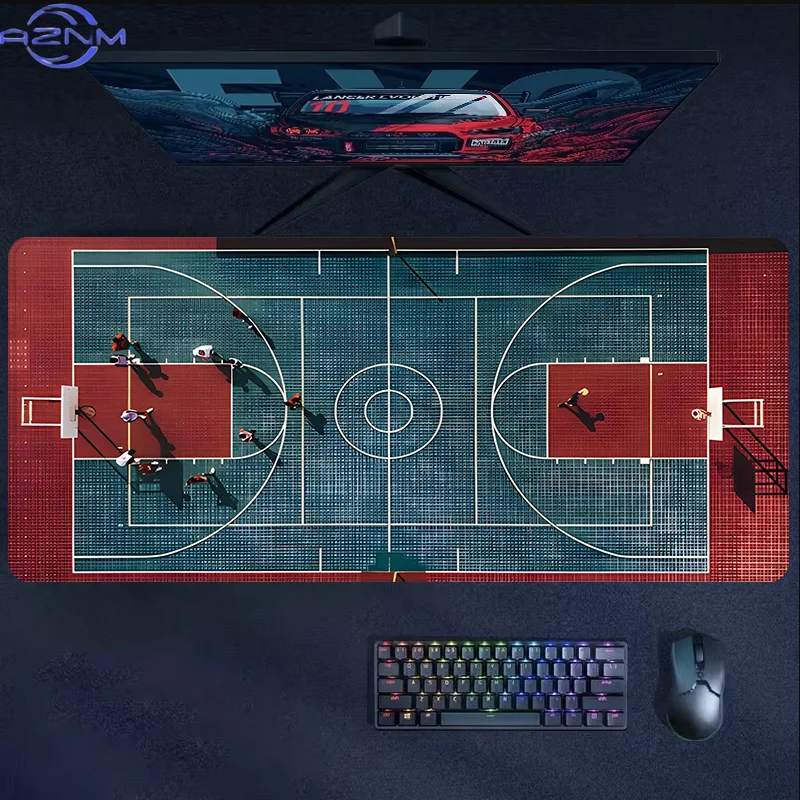 Alfombrilla de Ratón con Diseño de Cancha de Baloncesto, Alfombrilla Grande para Escritorio, Borde Cosido de Goma, Alfombrillas para Computadora, Regalo Perfecto para Amigos