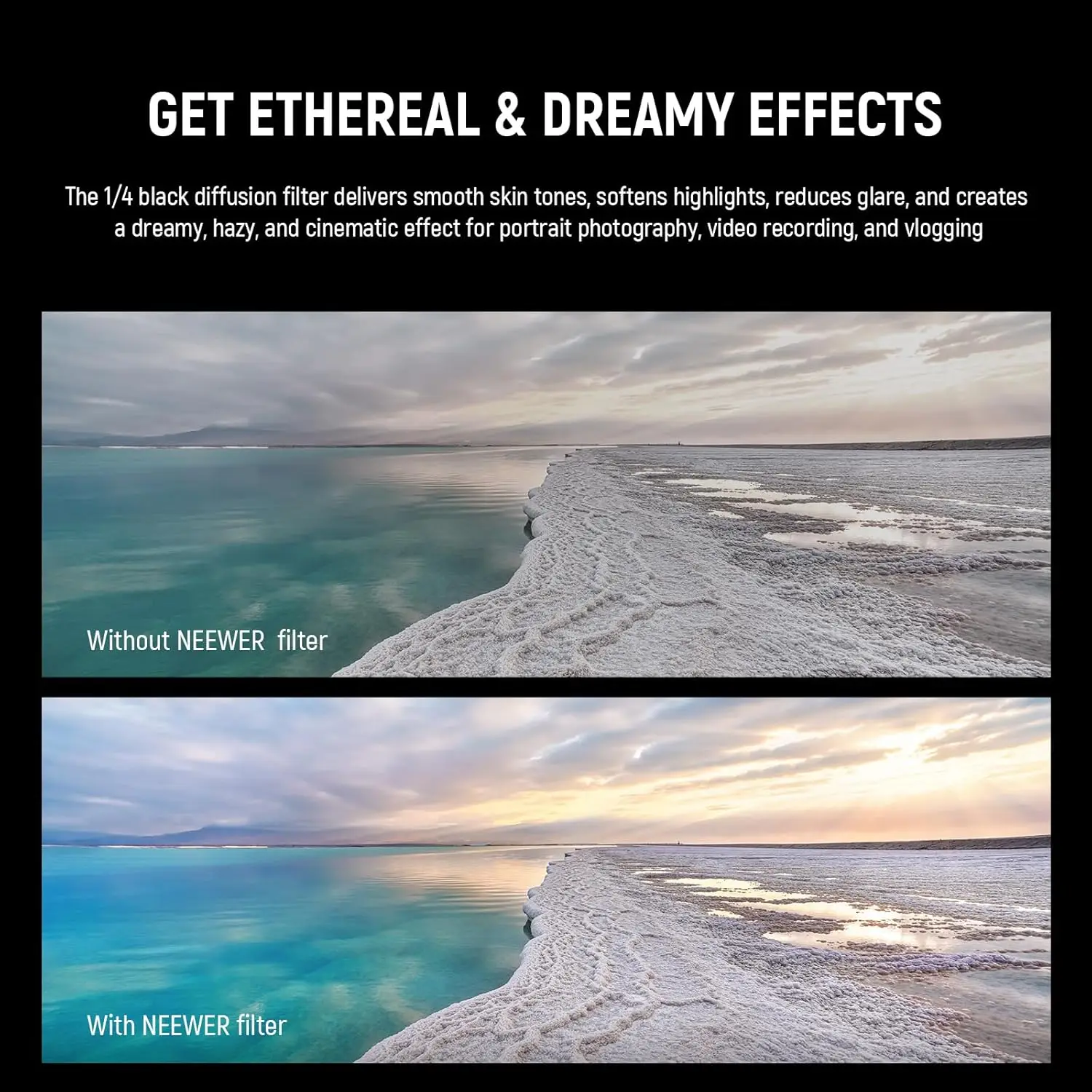 NEEWER 1/4 Black Diffusion /ND8/ND16/ND84 Filter Lensa Ponsel, Filter Kabut Lepas Cepat Untuk iPhone 16 Pro /Pro Max Phone Cage