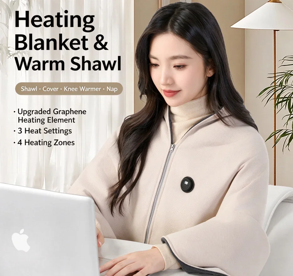USB Electric Heating Shawl Blanket Digital Display Graphene Heating Water Washing Outdoor Office Home Heating Heating Blanket