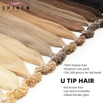 SPIKFN Fusion Keratine Bond Human Hair Extensions Capsule U Nail Tip 12 