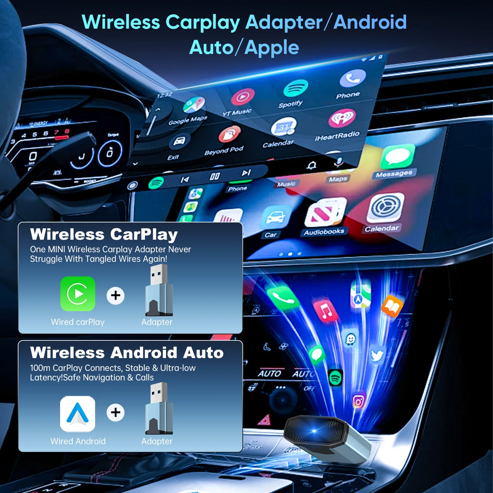 Wireless CarPlay Adapter Dongle for Android Auto  Box Car Navigation USB Wired to Wireless Smart Box