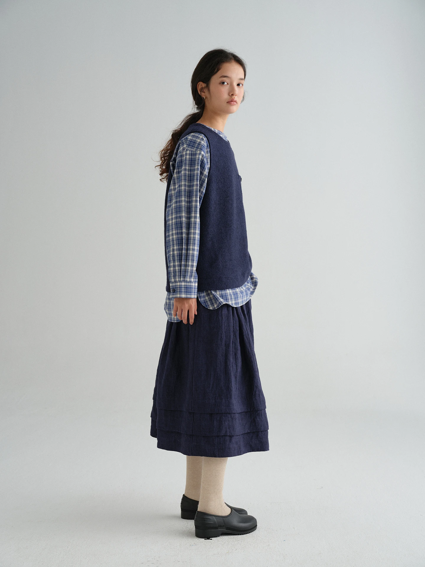 

Deep Blue Knitted Wool Vest with ket All-Match Hooded Jaet Original Design round Ne Regular Length No Button Pure Color