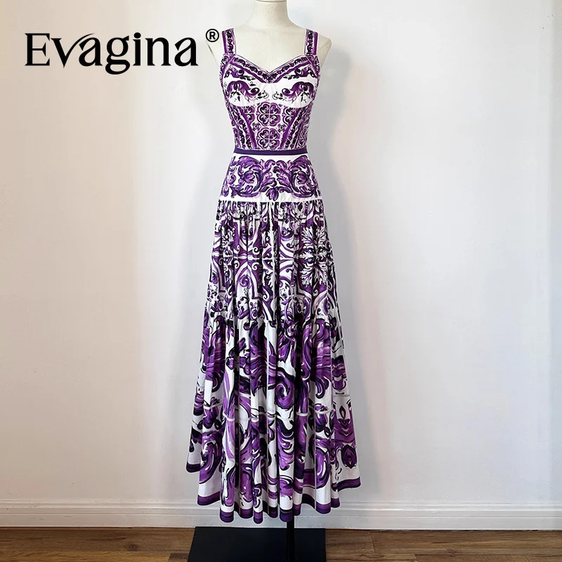 

Evagina 2025 Summer Chicken heart collar fish bone waist cinching short style Violet small floral suspender