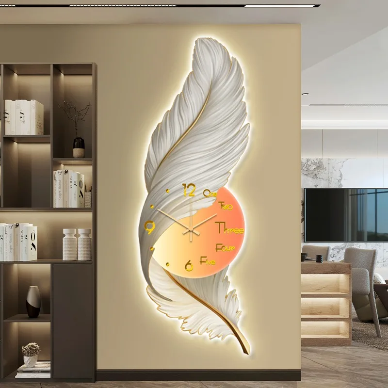 Angel Feather LED Wall Clock Large Decorative Wall Clocks Home Luxury Digital Watch Modern Design Living Room Decoration