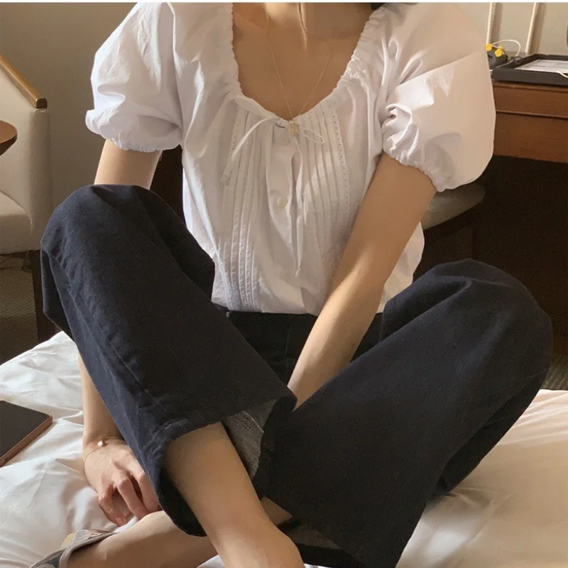 Elegant Cotton Summer Shirt Women Clothing Soild Loose Short Sleeve Office Lady Shirts Commuter Streetwear Blouse Feamle Tops