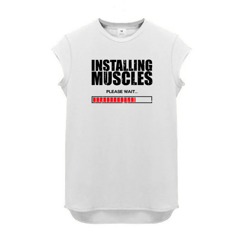 Installing Muscles Please Wait Print Sport Shirts Summer Cotton Small Sleeve Sport T-shirts Mens Gym Fitness Bodybuilding Tops