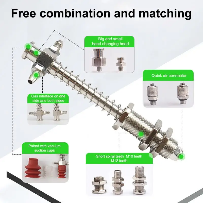 Robotic Arm Accessories Industrial Vacuum Small Head Suction Cups M12/M10 T-shaped External Spring Buffer Hardware Sucker Rod