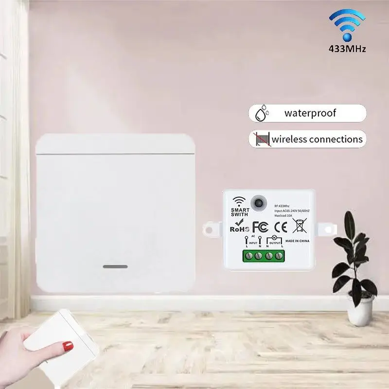 

Wireless Light Wall Switch Relay Receiver RF 433Mhz 1/2/3Gang Panel Switch Remote Control Interruptor for LED Lamp 10A 110V 220V