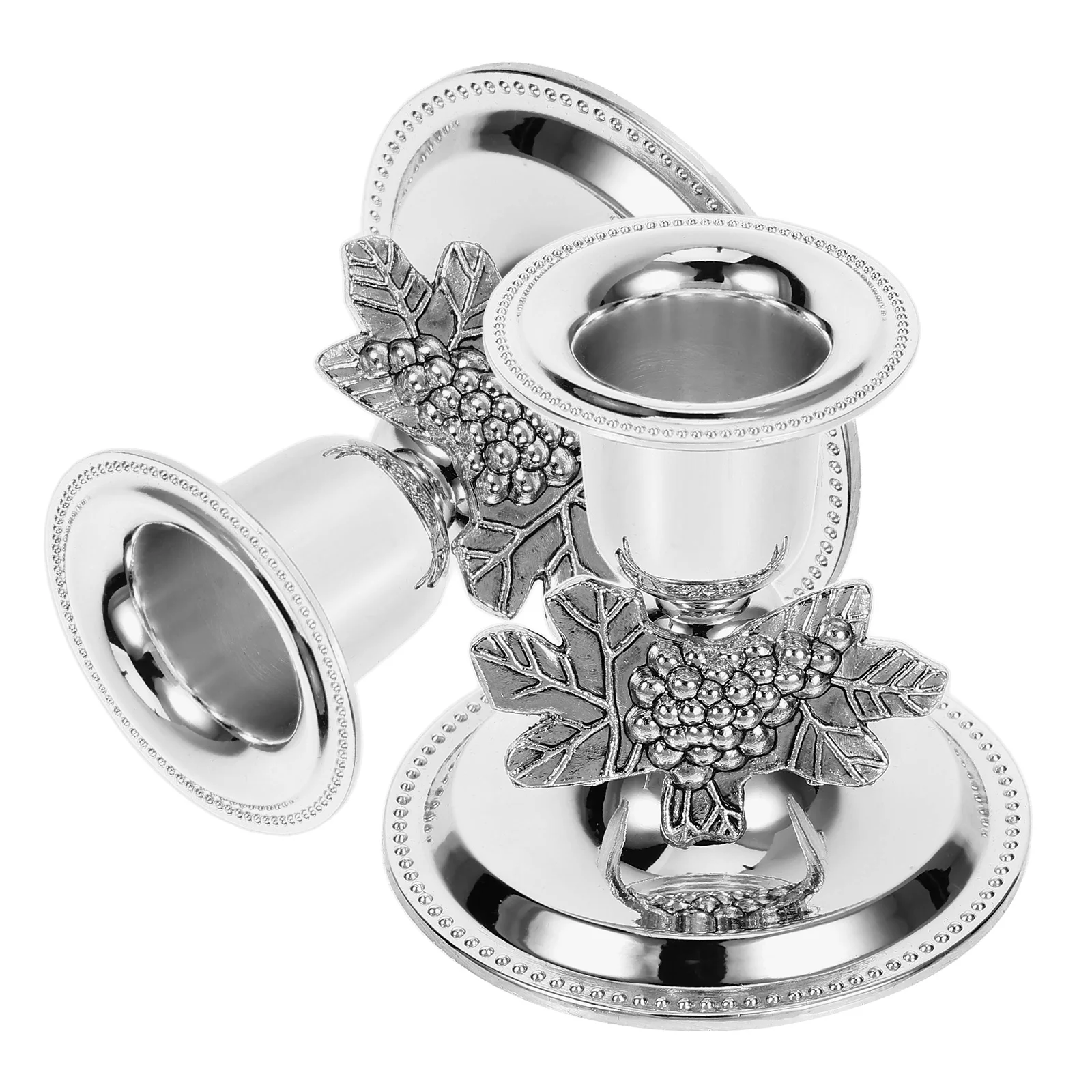 

2Pcs Metal Holder Vintage Rustic Silver Retro Taper Large Decorative Stand Desktop naments Shabbat Candlestick Bulk For