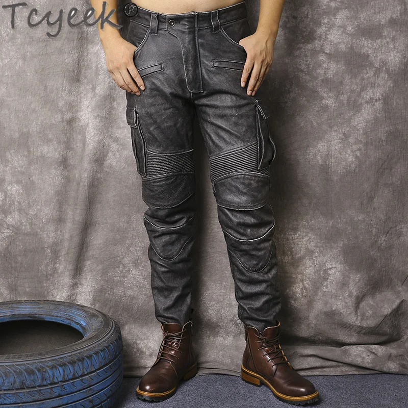 

100% Genuine Leather Men Cowhide Mens Trousers Motorcycle Pants Plus Size 5xl Autumn Winter 2023 Pantalon Cuir LW23