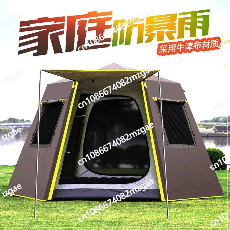

Fully automatic tent for 5-8 people camping, 3-4 people rainproof, thickened hexagonal outdoor camping, double-layer camping