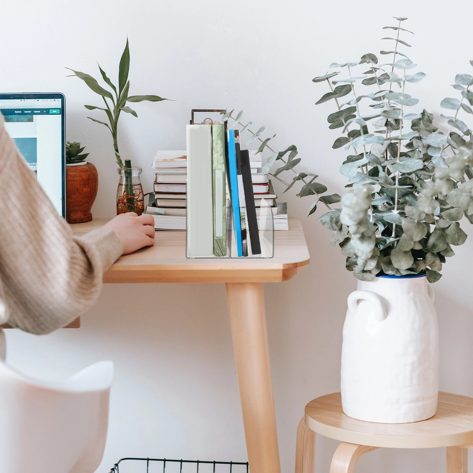 

1pc Stable Base Transparent Bookend Multi Grid Book Organizer Tabletop Book Ends For Home Office Classroom Library Decorative