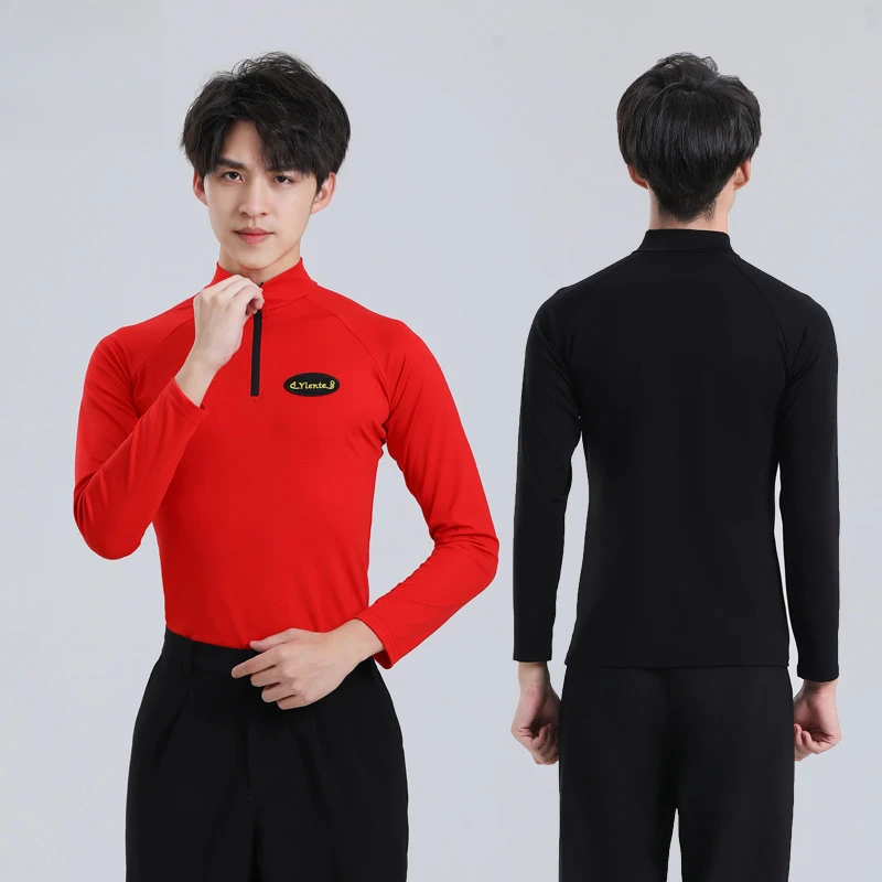 New Autumn Winter Men's Latin Dance Long Sleeve Top with Fleece Lining Perfect for Dance Practice Ballroom Standard Dancing