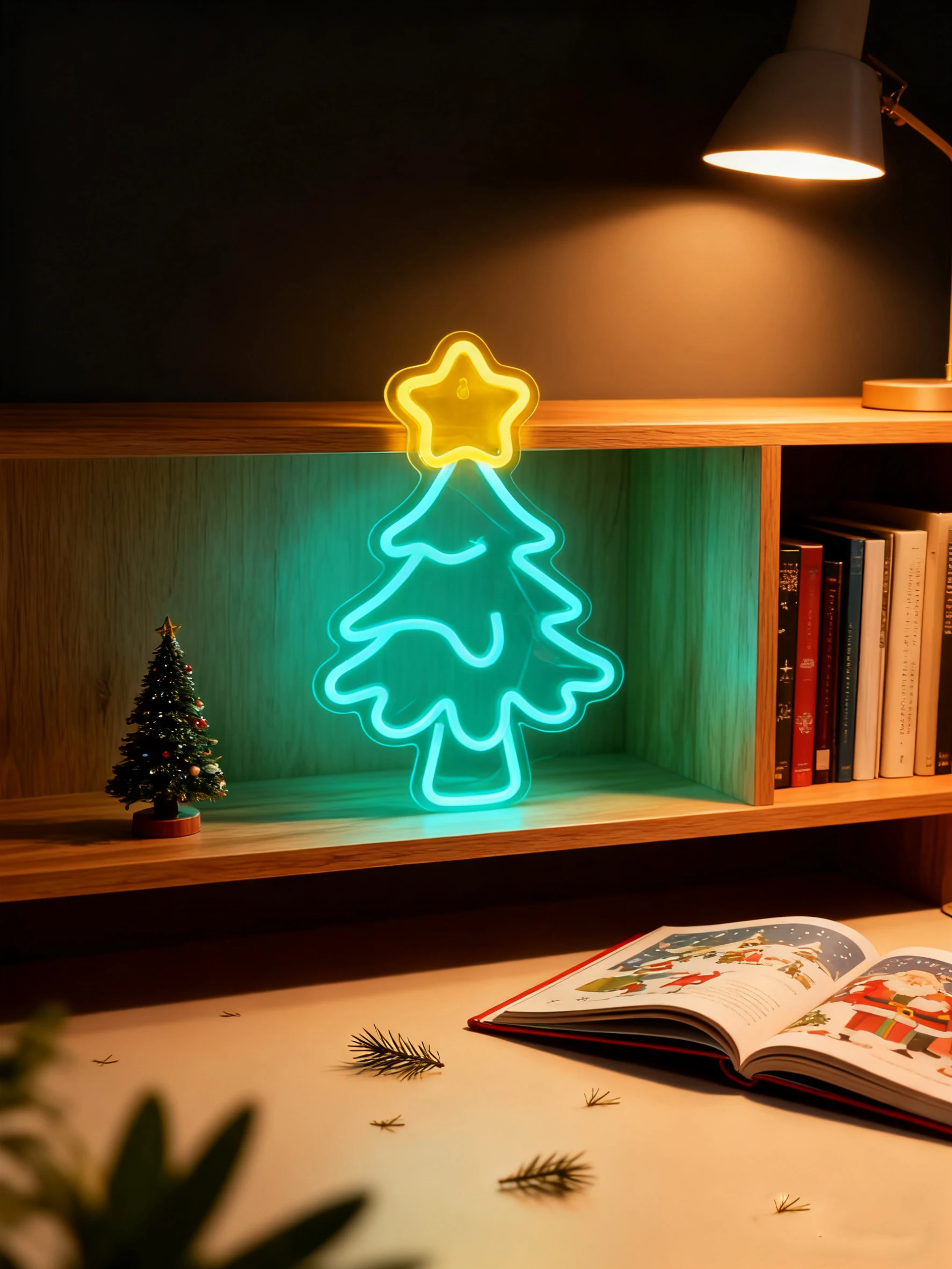 لافتة نيون شجرة عيد الميلاد الحديثة، ديكور عيد الميلاد LED يعمل بمنفذ USB للمكتب المنزلي، ضوء الجنية على الحائط للعطلات مع توهج أزرق ثلجي احتفالي #6