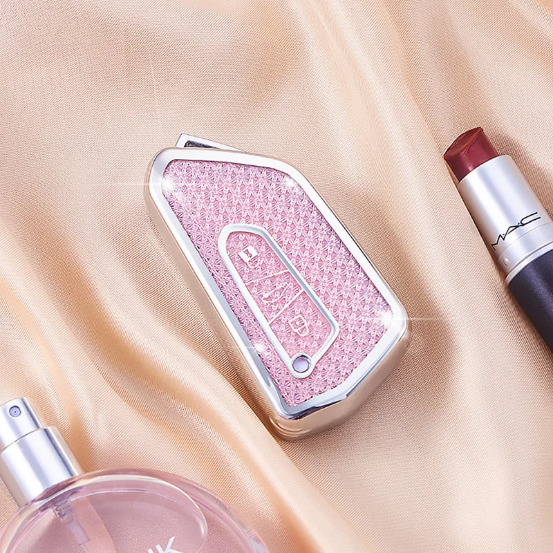 سيارة لشركة فولكس فاجن فولكس فاجن جولف 8 MK8 ID.3 ID.4 كوبرا سكودا اوكتافيا سيات ليون MK4 2020-2026 حافظة مفاتيح فوب حقيبة كريستال وردي تي بي يو #6