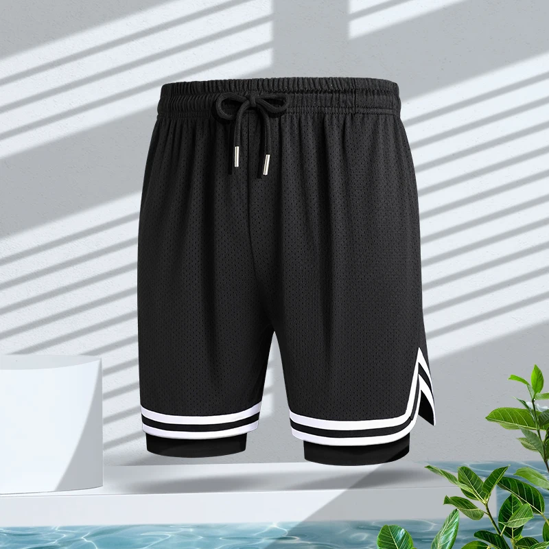 Quick drying lining American basketball pants for men, breathable and knee tight fitness shorts, running and training three part