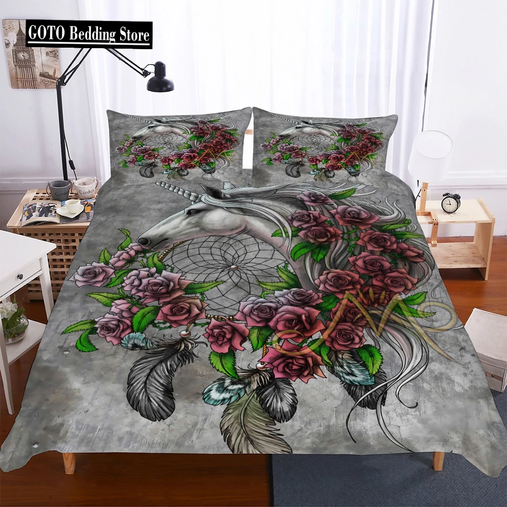 

Bedclothes 2022 Unicorns Beding Bed Set Microfiber Fabric Gray Duvet Sets Kids Size Rose Unicorn Bedding Sets Doudou Cover Bed