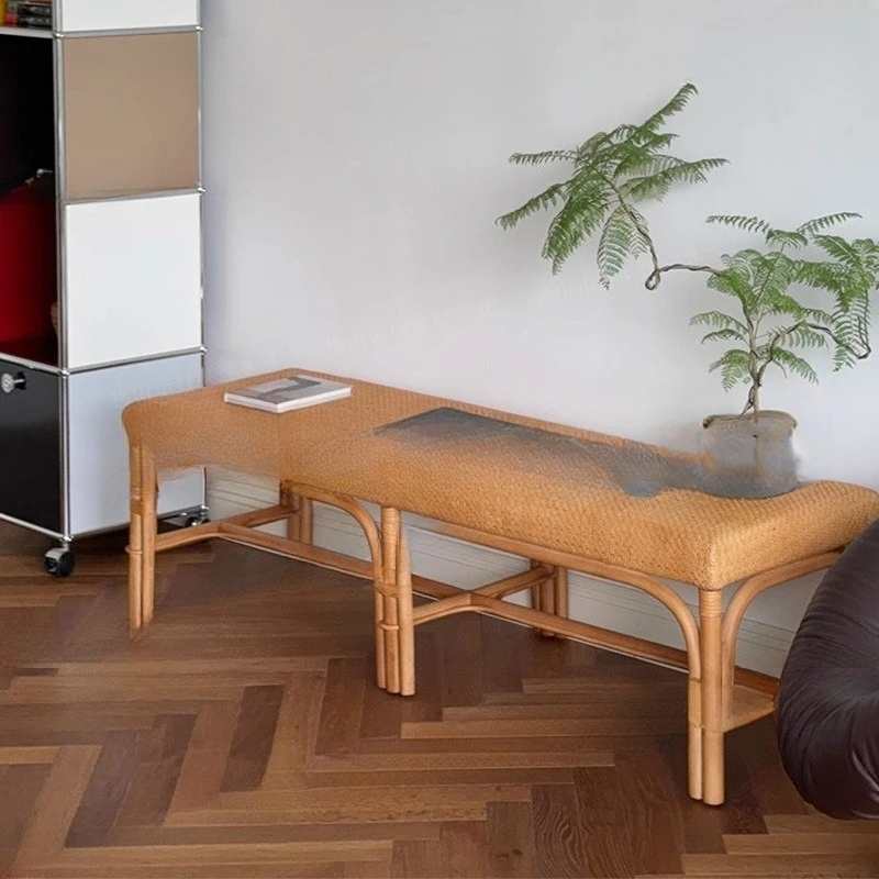 Rattan bench, Japanese simple bedside stool, silent wind, shoe change stool, dining table natural Indonesian painful ins