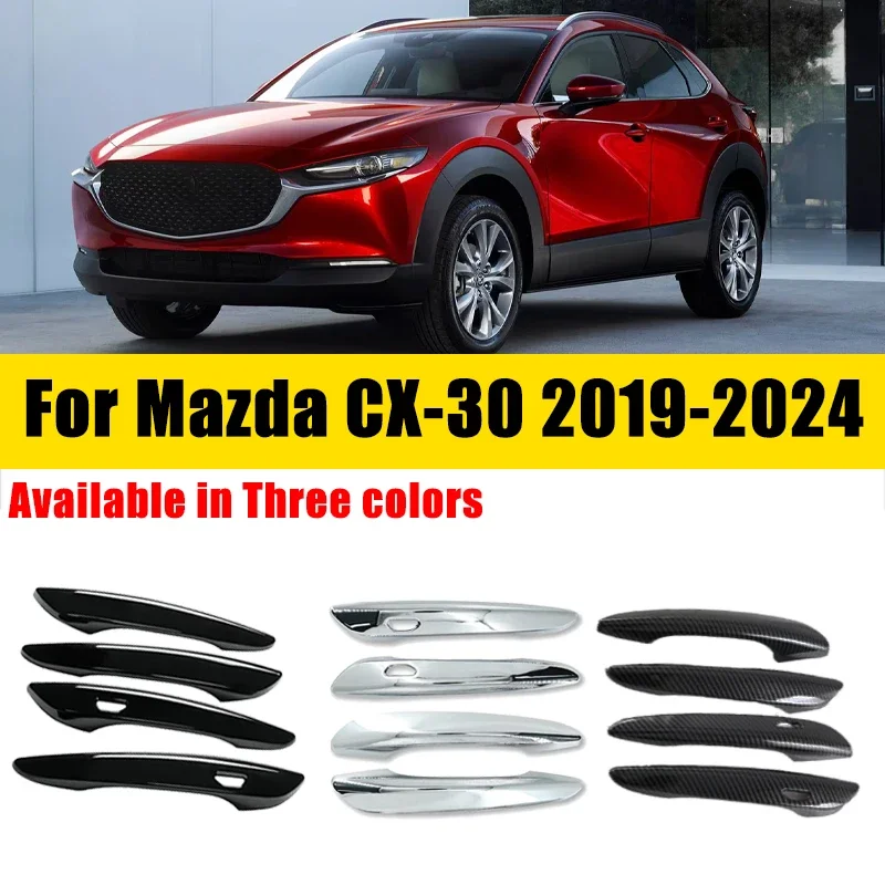 Door Handle Cover Carbon Fiber Chrome For Mazda CX-30 DM CX30 2019-2024 2020 2021 Sticker Anti-scratch Trim Set Car Accessories