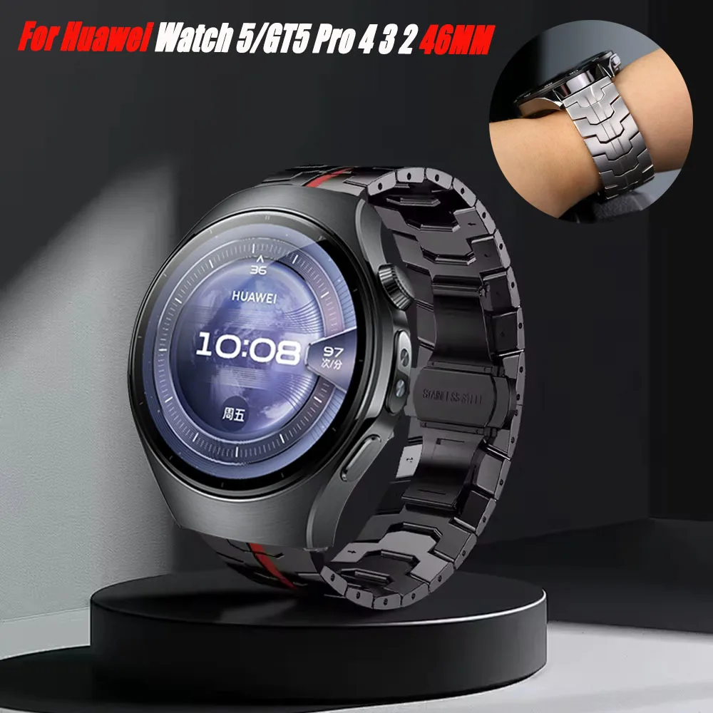 22 มม.สําหรับ Huawei Watch 5 4 3/GT5/3Pro 46 มม.นาฬิกาข้อมือสแตนเลสสําหรับ Huawei Watch GT 4 3 2 46 มม./GT2E/GT2 Pro Band
