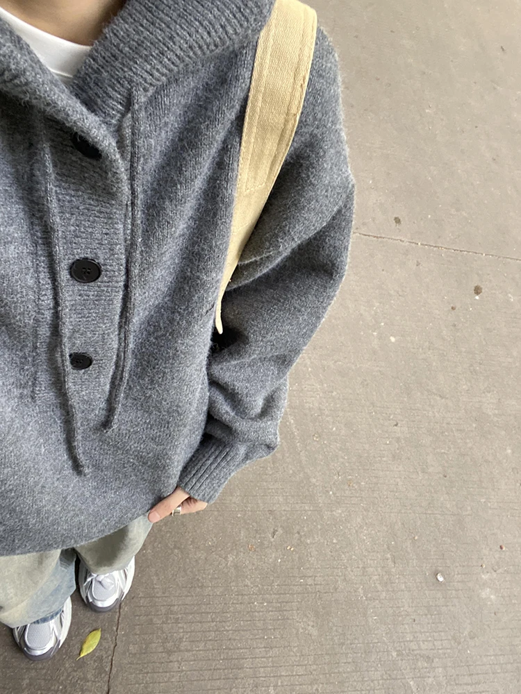 

American Sle Hooded V-Ne Knitwear Men's Loose Fit Winter Sweater Coat Casual Leisure High Quali Polyester Fiber