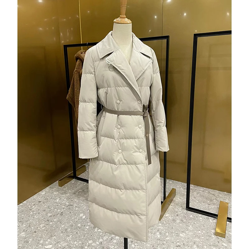 2023 Winter Vrouwen Lange Jassen Vullen Witte Ganzendons Met Natuurlijke Real Mink Bontkraag Luxe Dikke Warme Hooded Mode jas