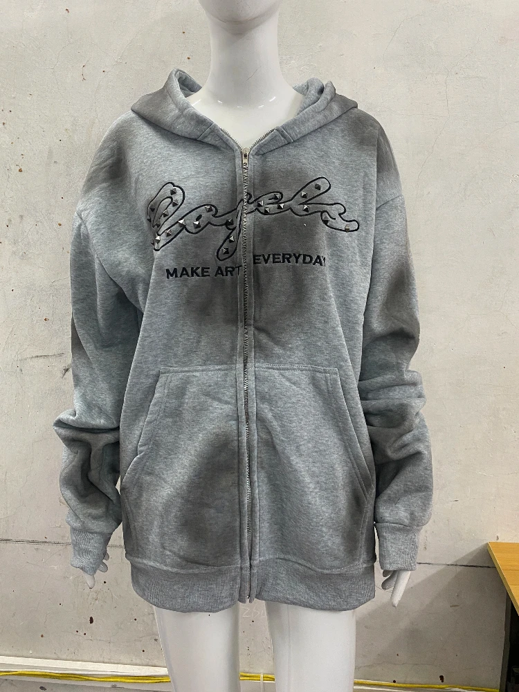 Autumn unisex personalized spray printed pattern hooded cardigan top, loose casual versatile couple hoodie