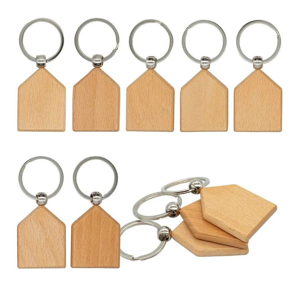 

20/10pcs House Shape Blank Wooden Key Chain Wood Engraving Blanks Keychains for DIY Crafts