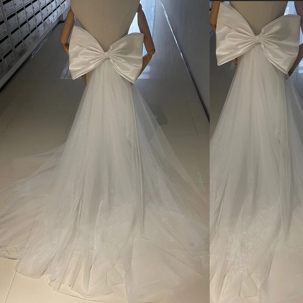 

Removeable Satin Bow Tulle Drag For Wedding Dress Knots Bride Prom Party Knots With Tulle Skirt Train Customized