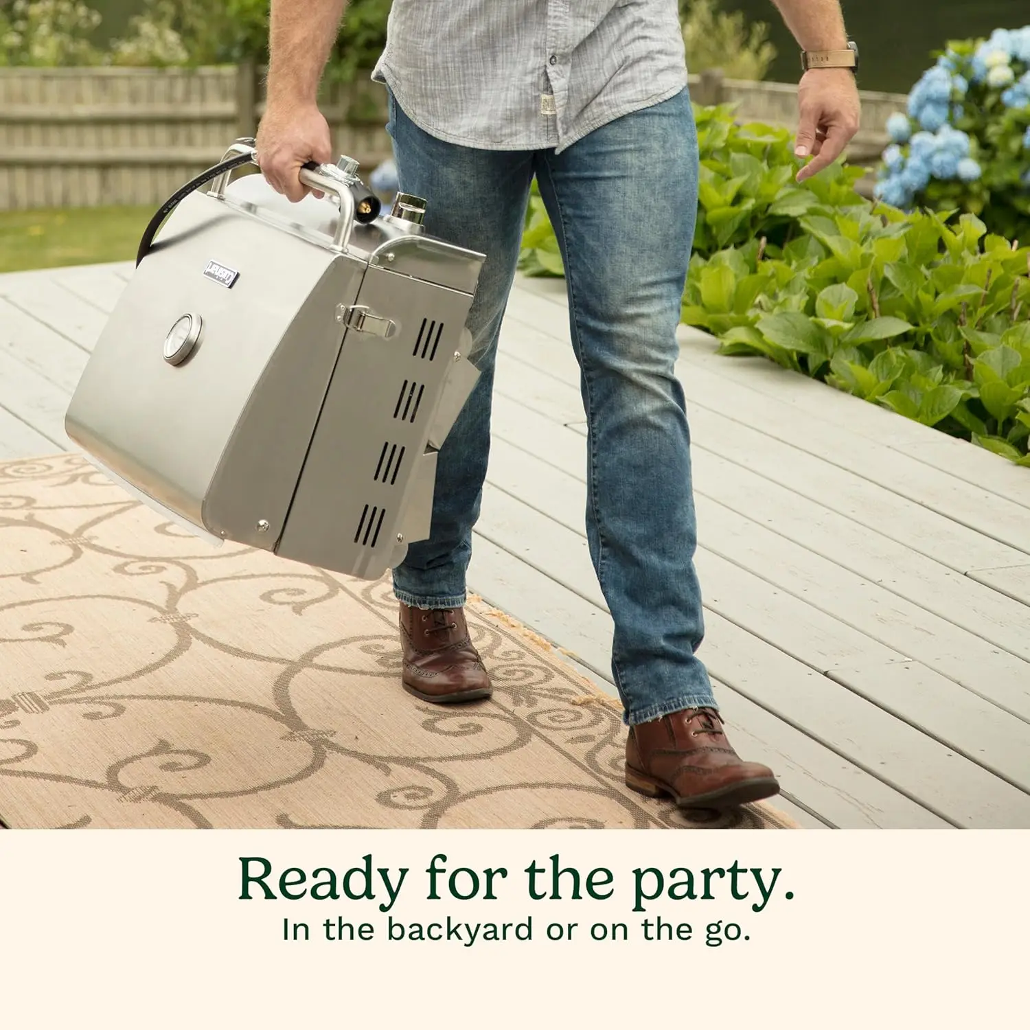 シェフスタイル卓上ポータブルプロパンガスグリル、デュアルバーナー付き (合計 20,000 BTU)、ツイストスタート点火ステンレス