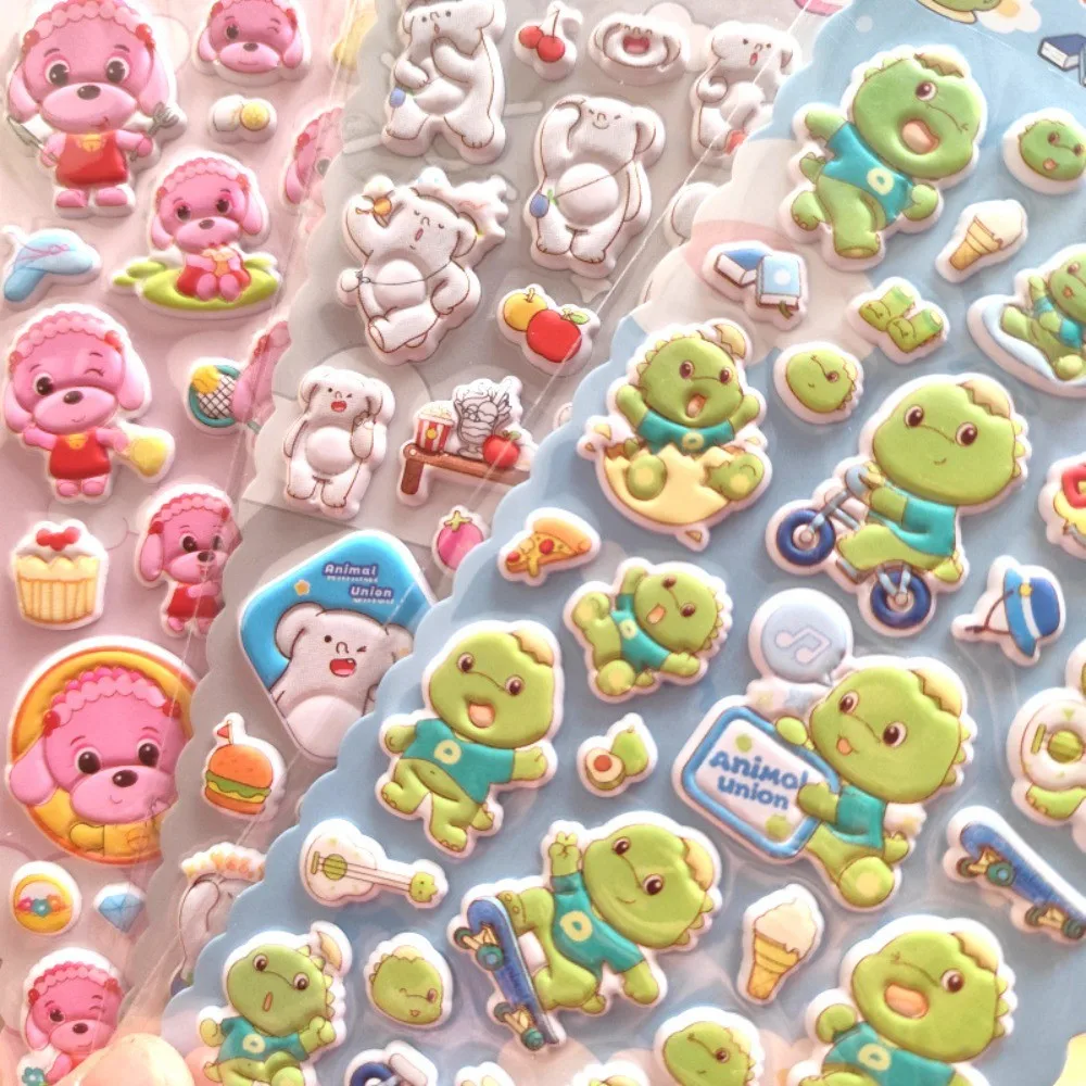 4-Piece لطيف الحيوان فقاعة ملصقات الفيل ديناصور جرو الباندا أنماط متعددة الكرتون BulingBuling ملصقات مخزن