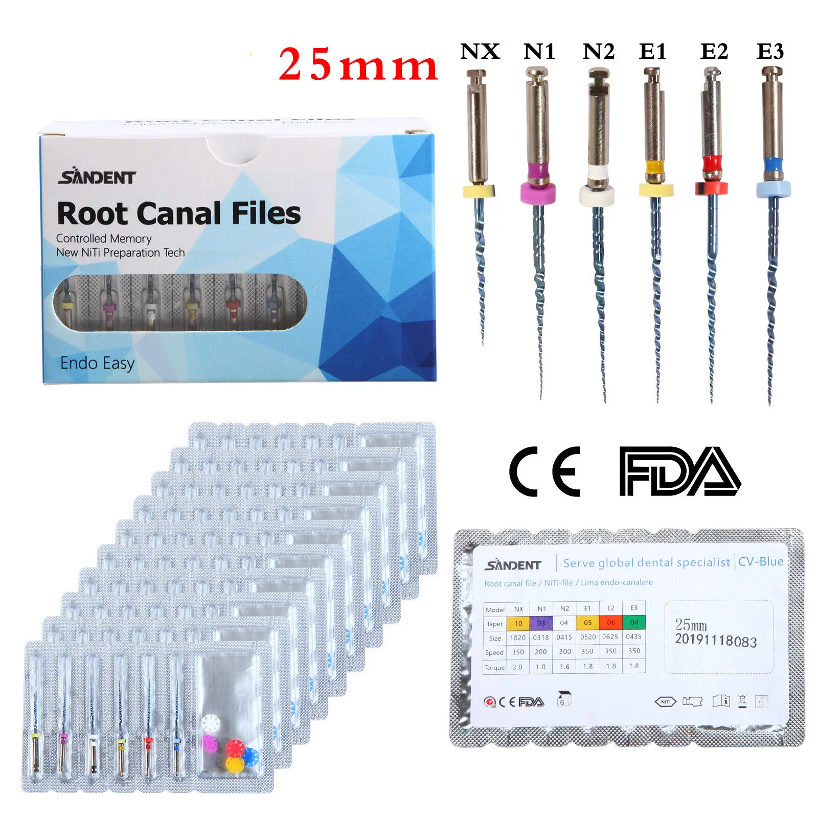 

300pcs/50Packs Dental NiTi Super Files Rotary Tip Endodontics Endo Motor Root Canal 25mm