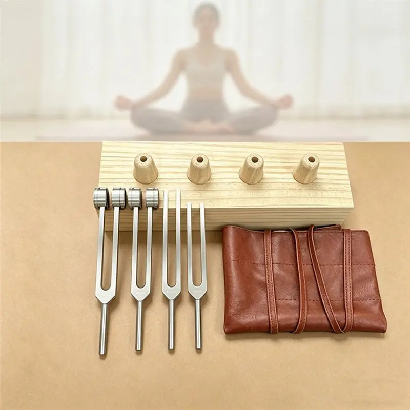 SYDS Professional Tuning Fork Set With Wooden Voice Box Meditation(128Hz, 136.1Hz, 256Hz, 384Hz)- Brain Tuner Tuning Fork Set