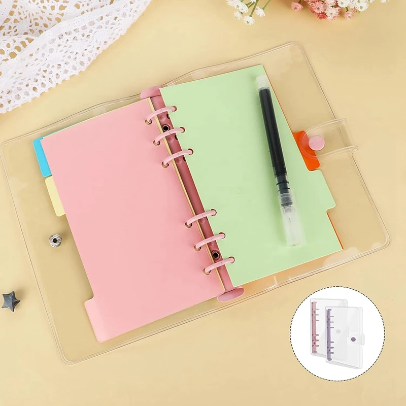 2 แพ็ค A6 Soft PVC 6 แหวน Binder,Clear Budget Binder,Refillable Planner Binder, แหวน Binder พร้อมปุ่ม Snap